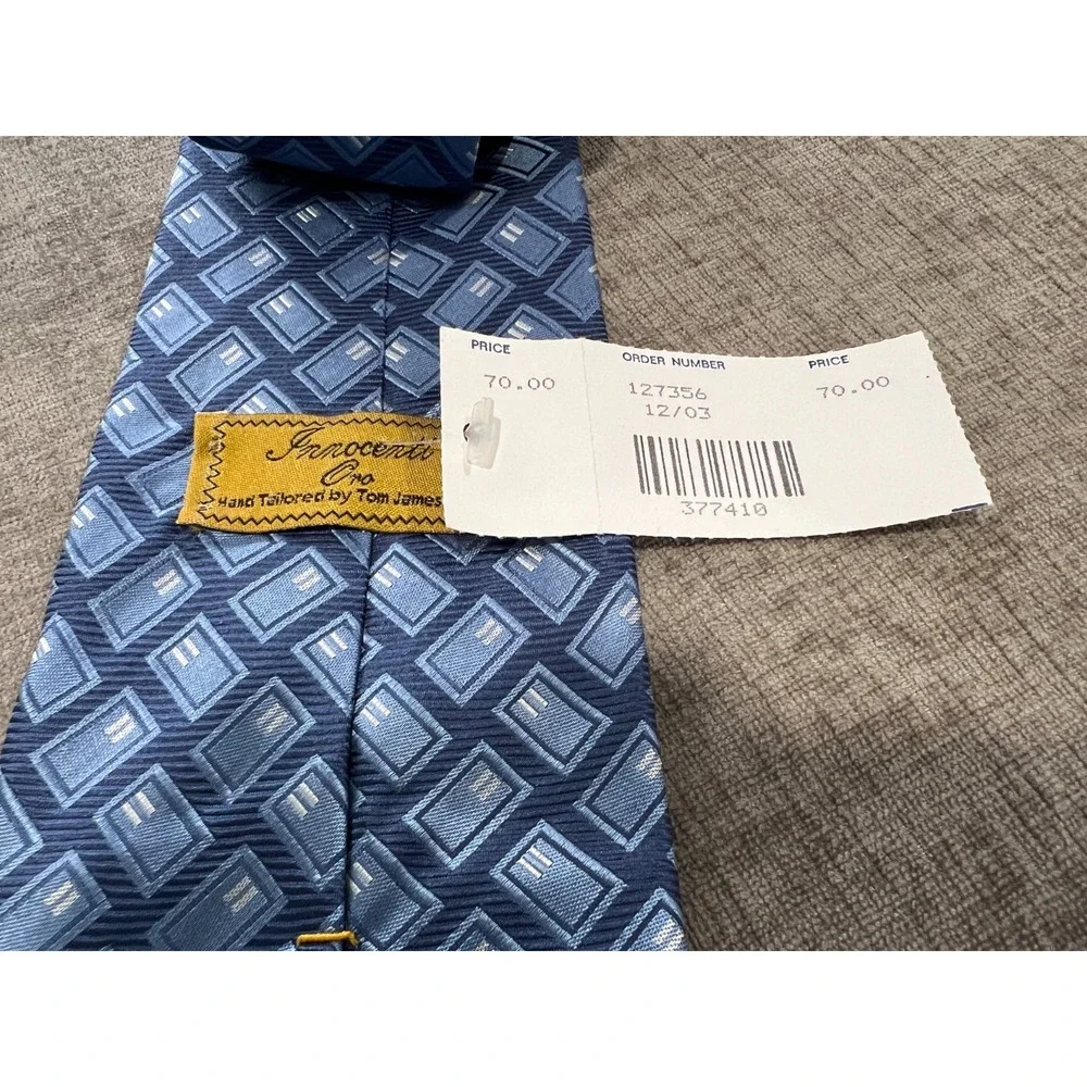 Innocenti for Tom‎ James Tie Mens Blue 100% Silk Geometric Necktie NEW $70